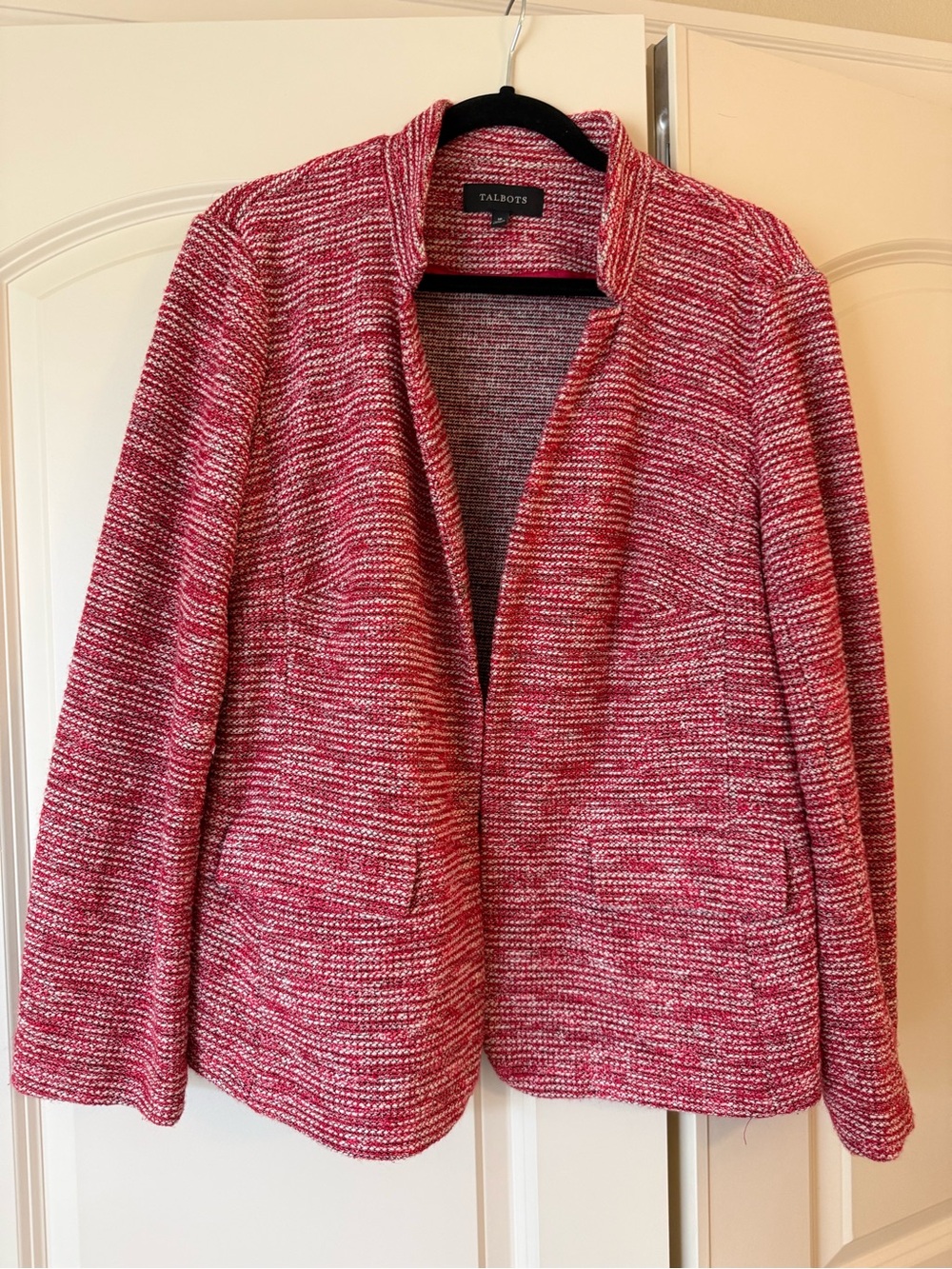Talbots Pink Marled Open-Front Tweed Jacket